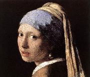 VERMEER VAN DELFT, Jan Girl with a Pearl Earring (detail) wet oil painting on canvas